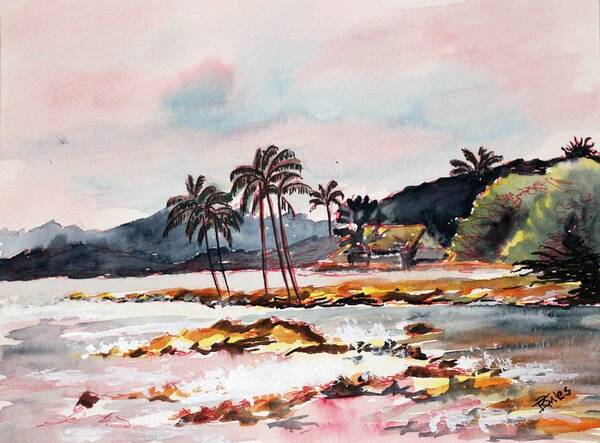 Beach Art Print featuring the painting Beach at Waikiki by Richard Jules