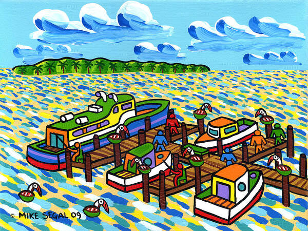 Boat Art Print featuring the painting Big Dock - Cedar Key by Mike Segal