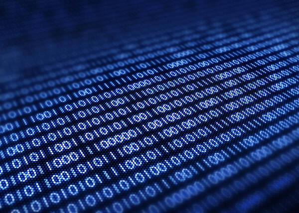 Blue Art Print featuring the photograph Binary code on pixellated screen by Johan Swanepoel