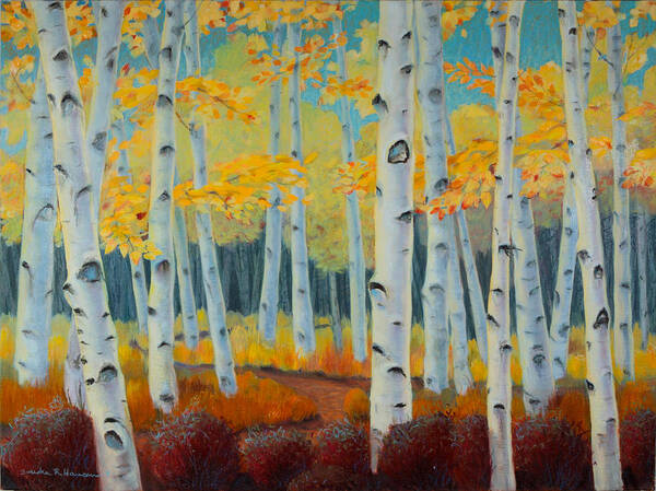 Birch Art Print featuring the painting Birch Forest by Art Nomad Sandra Hansen