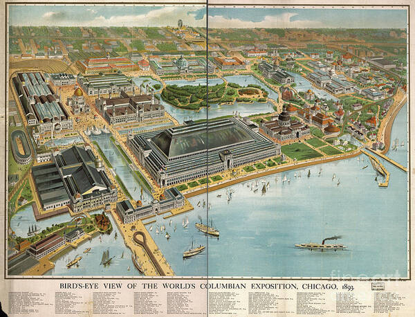 Map Art Print featuring the photograph Bird's eye view of the World's Columbian Exposition Chicago 1893 by Edward Fielding