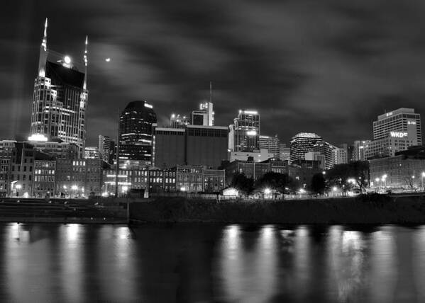 Nashville Art Print featuring the photograph Black and White Night in Nashville by Frozen in Time Fine Art Photography