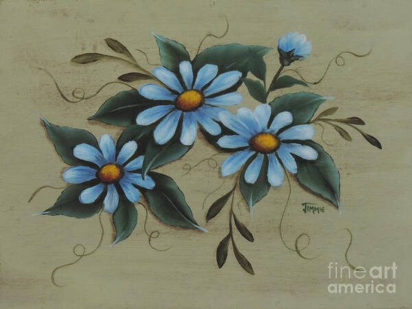 Blue Daisies Art Print featuring the painting Blue Daisies by Jimmie Bartlett