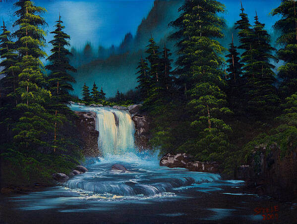 Landscape Art Print featuring the painting Mountain Falls by Chris Steele