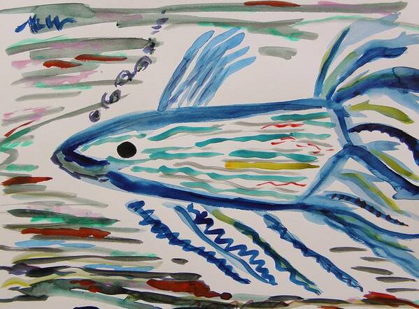 Blue Fish Art Print featuring the painting Blue Swimmer by Mary Carol Williams