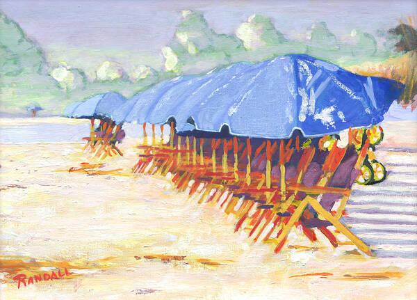 Beach Art Print featuring the painting Blue Umbrellas by David Randall