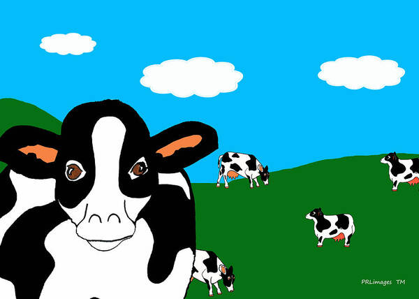 Cows Art Print featuring the drawing BlueSky Cows by Rachel Lowry