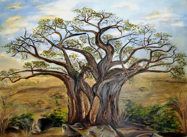 Tree Art Print featuring the painting Boabab by Sunel De Lange
