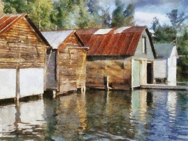 Boat Houses Art Print featuring the photograph Boathouses on the Torch River ll by Michelle Calkins