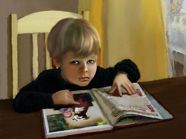 Boy Art Print featuring the painting Boy In A Black Sweater detail by Jann Paxton