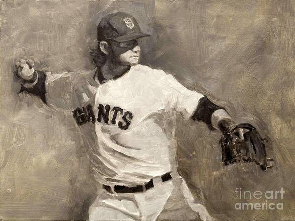 Brandon Crawford Art Print featuring the painting Brandon Crawford by Darren Kerr