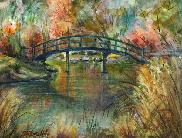 Bridge Art Print featuring the painting Bridge at the Botanical Gardens by B Rossitto