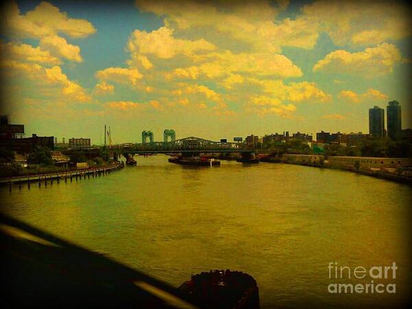 New York Art Print featuring the photograph Bridge with Puffy Clouds by Miriam Danar