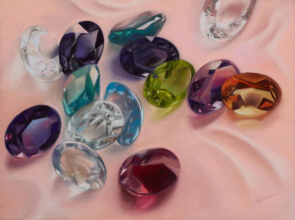 Jewels Gemstones Facets Sparkling Sparkly Brilliant Gems Award Art Print featuring the pastel Brillanti by Brenda Salamone