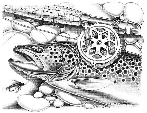 Brown Trout and Antique Reel Art Print by JQ Licensing - Pixels Merch