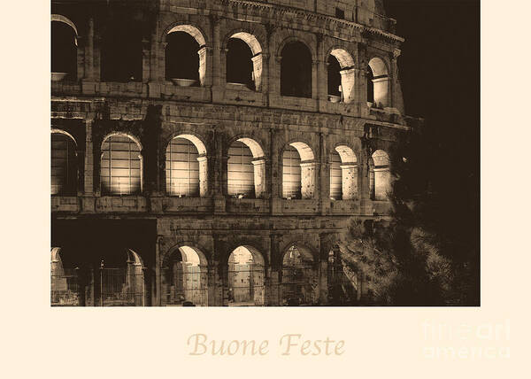 Italian Art Print featuring the photograph Buone Feste with Colosseum by Prints of Italy