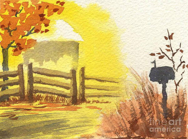 Roadside Scene Art Print featuring the painting By the Roadside in Autumn by Beverly Claire Kaiya