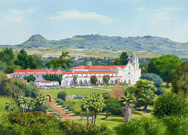 California Art Print featuring the painting California Mission San Luis Rey by Mary Helmreich