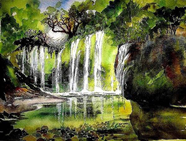 Waterfall Landscape Art Print featuring the painting California Waterfall by Esther Woods