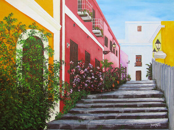 Puerto Rico Art Print featuring the painting Callejon En El Viejo San Juan by Gloria E Barreto-Rodriguez
