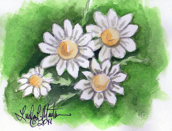 Watercolor Art Print featuring the painting Camomile Flowers by Linda L Martin