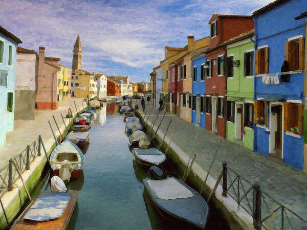Landscape Art Print featuring the painting Canal Burano Venice Italy by Dean Wittle