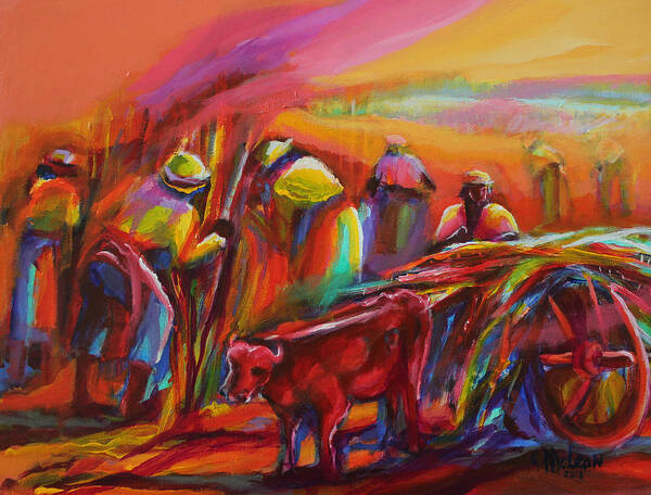 Abstract Art Print featuring the painting Cane Harvest Ox by Cynthia McLean