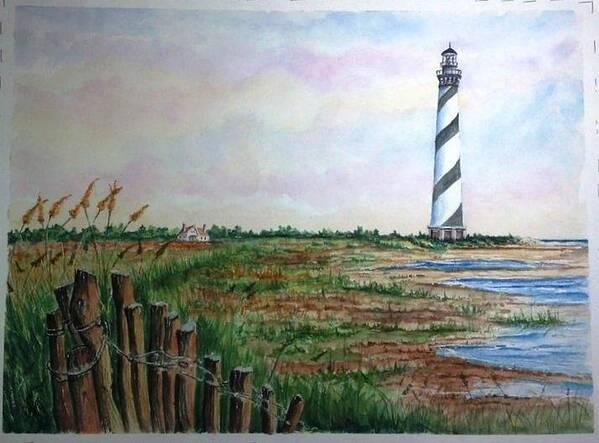 Lighthouse Art Print featuring the painting Cape Hatteras Light Station by Richard Benson