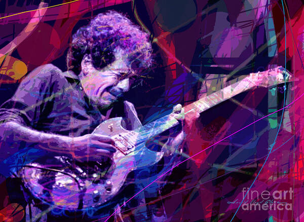 Rock Guitar Art Print featuring the painting Carlos Santana Bends by David Lloyd Glover
