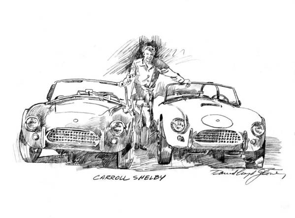 Carroll Shelby Art Print featuring the drawing Carroll Shelby and the Cobras by David Lloyd Glover