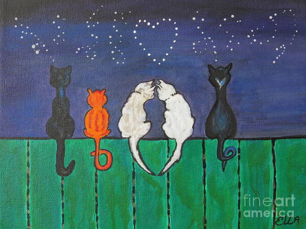 Cats Art Print featuring the painting Cat Tails by Ella Kaye Dickey