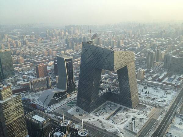 Cctv Art Print featuring the photograph CCTV Building Beijing Dec 2012 snow by Eugene Evon