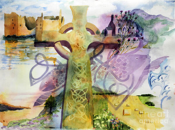 Celtic Cross Art Print featuring the painting Inspired By Ancient Designs by Maria Hunt