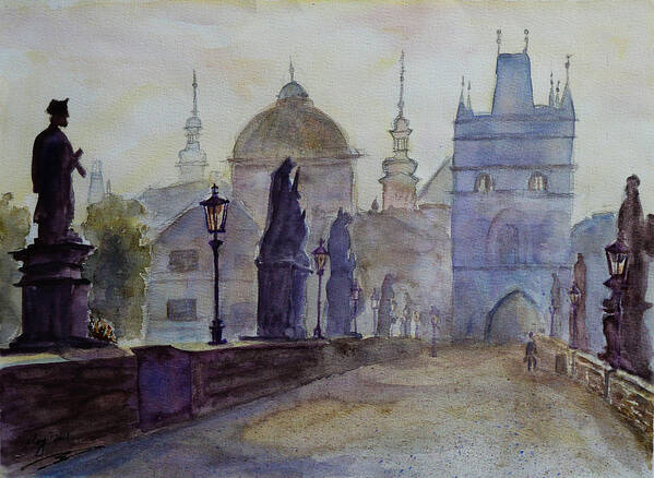 Dawn Art Print featuring the painting Charles Bridge Prague by Xueling Zou