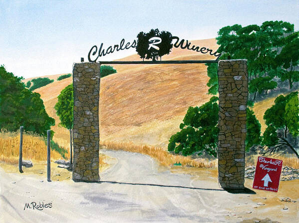 Winery Art Print featuring the painting Charles R Winery Gate by Mike Robles