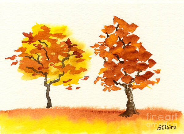 Autumn Trees Art Print featuring the painting Chatting Autumn Trees by Beverly Claire Kaiya