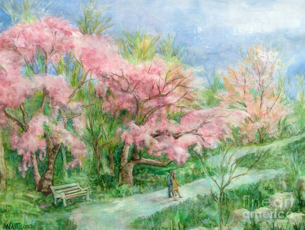 Park Slope Art Print featuring the painting Cherry Blossom Walk by Nancy Wait