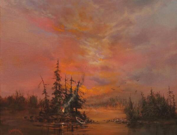 Campfire Art Print featuring the painting Chipmunk Island by Tom Shropshire