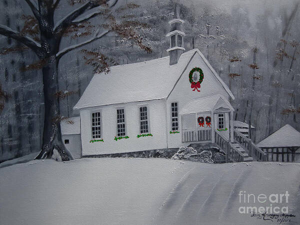 Christmas Art Print featuring the painting Christmas Card - Snow - Gates Chapel by Jan Dappen