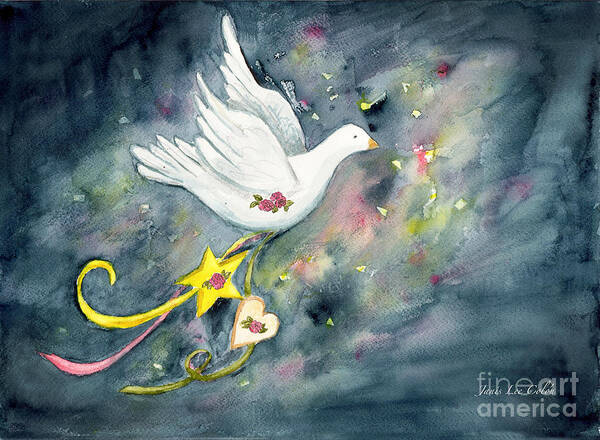 Christmas Art Print featuring the painting Christmas Dove In Flight by Janis Lee Colon