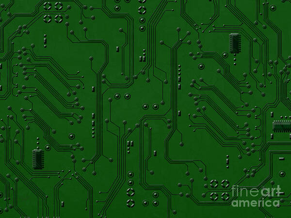 Green Art Print featuring the digital art Circuit Board by Peter Awax