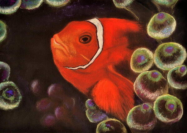 Clown Fish Art Print featuring the pastel Clown Fish in Hiding Pastel by Antonia Citrino