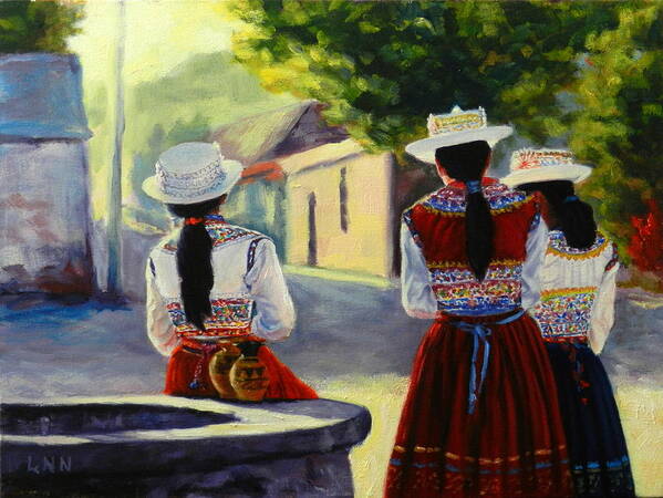 Figures Art Print featuring the painting Colca Valley Ladies, Peru Impression by Ningning Li