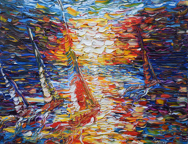 Bright.colourful Art Print featuring the painting Coloured Sails by Pete Caswell