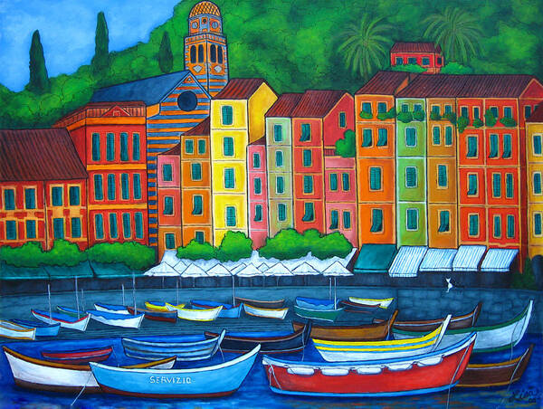 Portofino Art Print featuring the painting Colours of Portofino, Italy by Lisa Lorenz