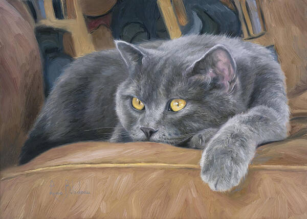 Cat Art Print featuring the painting Comfortable by Lucie Bilodeau