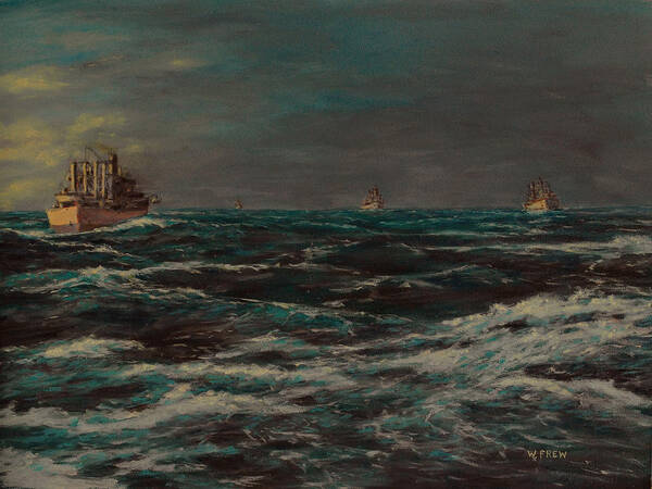 Ships Art Print featuring the painting Convoy Morning North Atlantic WWII by William Frew