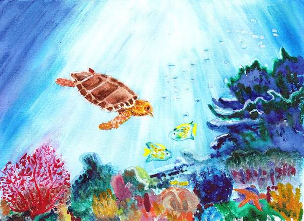 Sea Turtle Art Print featuring the painting Coral Reef by Donna Walsh