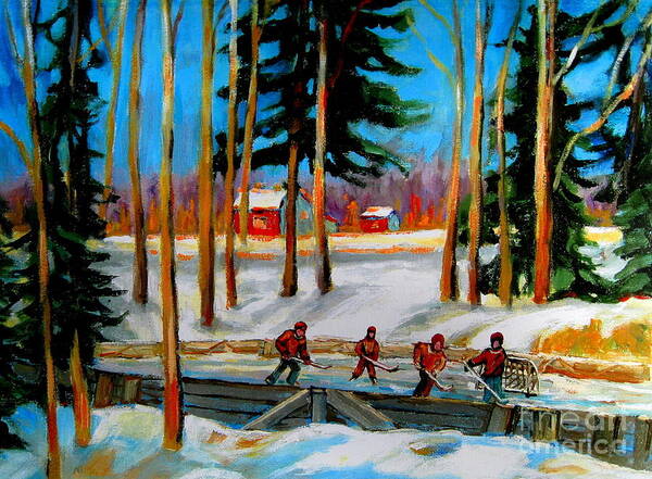 Hockey Art Print featuring the painting Country Hockey Rink by Carole Spandau