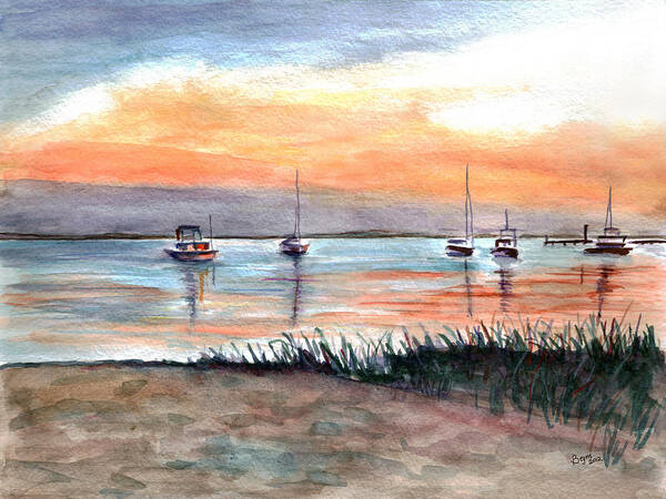 Harbor Art Print featuring the painting Cove sunrise by Clara Sue Beym